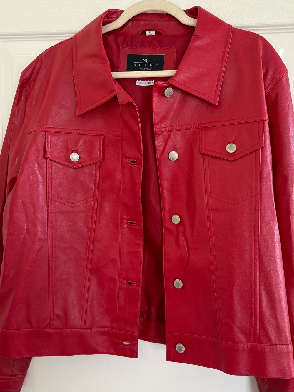 vintage Red Leather Button-up Jacket - Picture 4 of 5